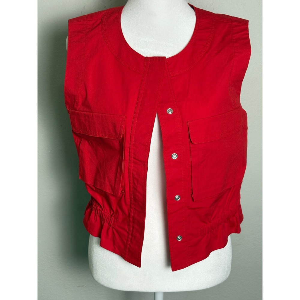 Zara Girls Red Cropped Utility Vest Snap Button Front Size 13-14 164cm New